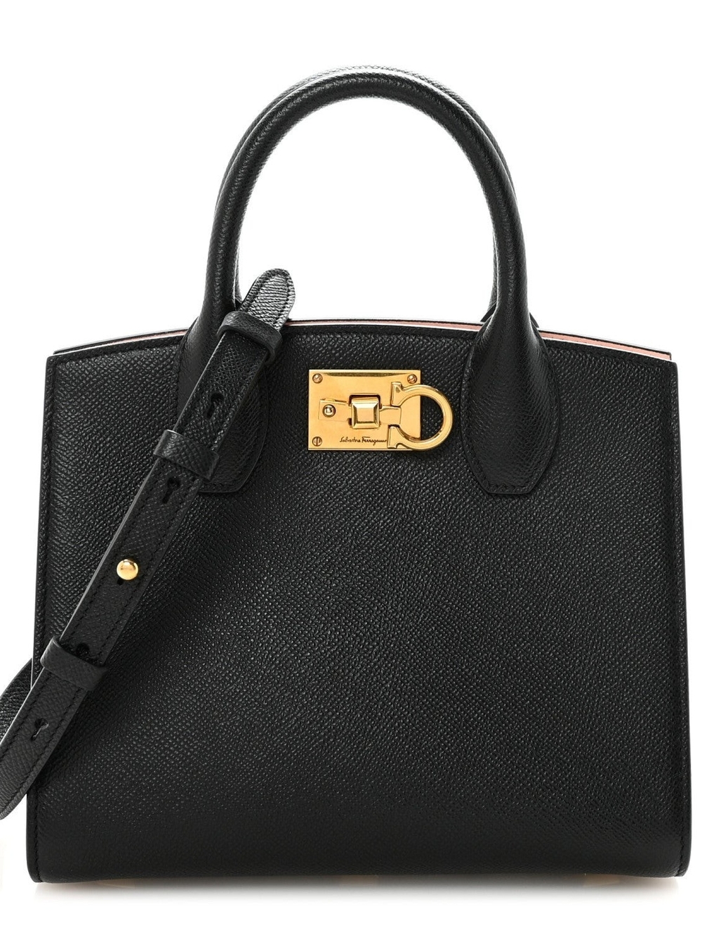 Salvatore Ferragamo Calfskin Small The Studio Box Bag Black